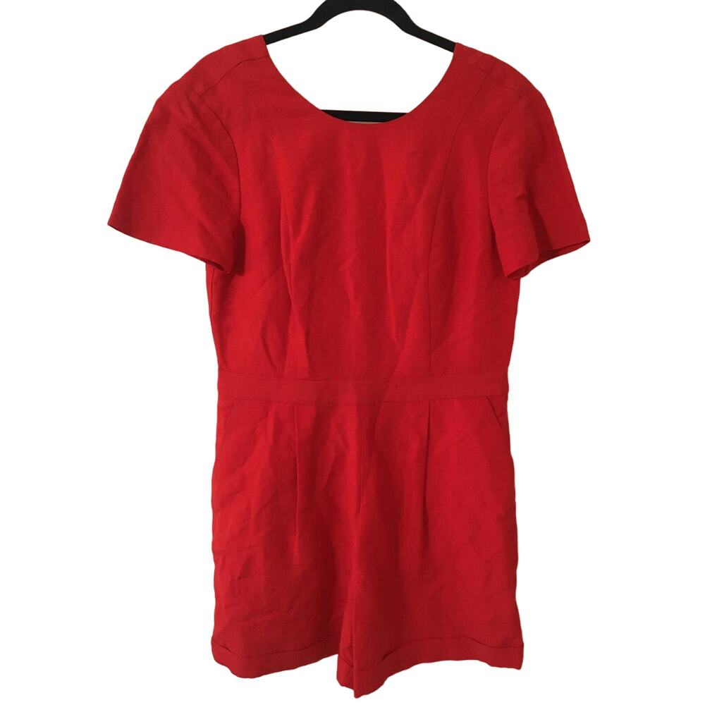 NWT Banana Republic Red Romper 8, Banded Waist Cuffed Hem Short Sleeves Pockets